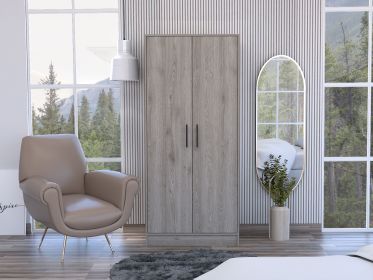 Armoire, Double Door Cabinets, Metal Rod, Metal Handle, Two Shelves, One Drawer, Light Gray Armoire, Double Door Cabinets, Metal Rod, Metal Handle, Two Shelves, One Drawer, Light Gray