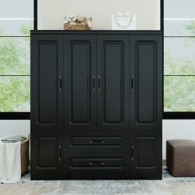 Livelylodge Modern Black Wardrobe with Large Storage Capacity – 4 Doors, 2 Drawers, Elegant Design with Gold Handles for Bedroom Organization – 2 Pack Livelylodge Modern Black Wardrobe with Large Storage Capacity – 4 Doors, 2 Drawers, Elegant Design with Gold Handles for Bedroom Organization – 2 Pack